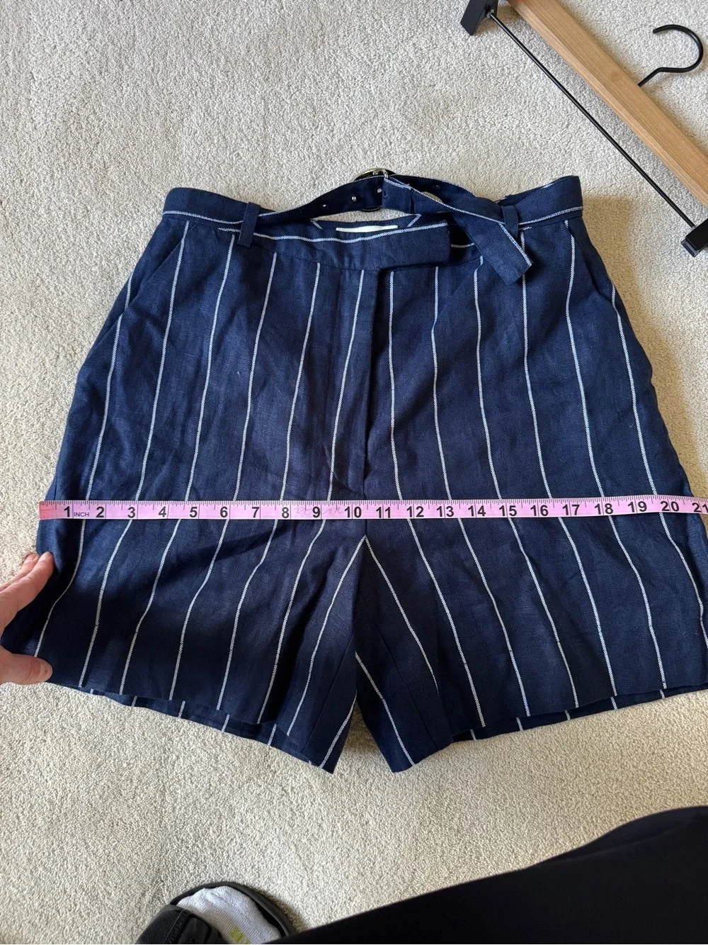 Nicholas Lavinia Navy Linen Stripe Shorts US 6 AU 10